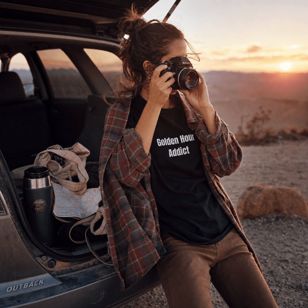 Photographer at golden hour in the desert