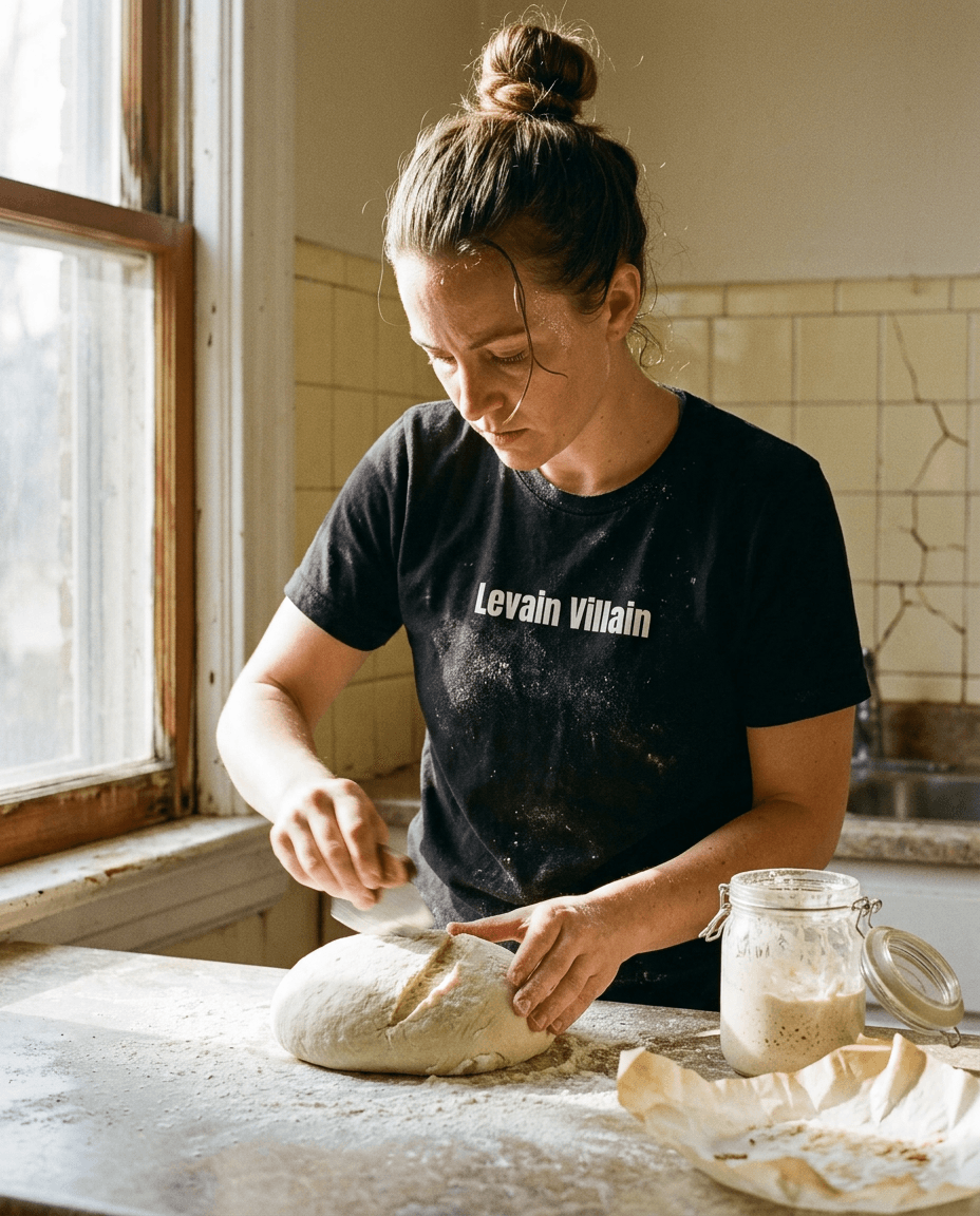 Scoring bread in a home kitchen